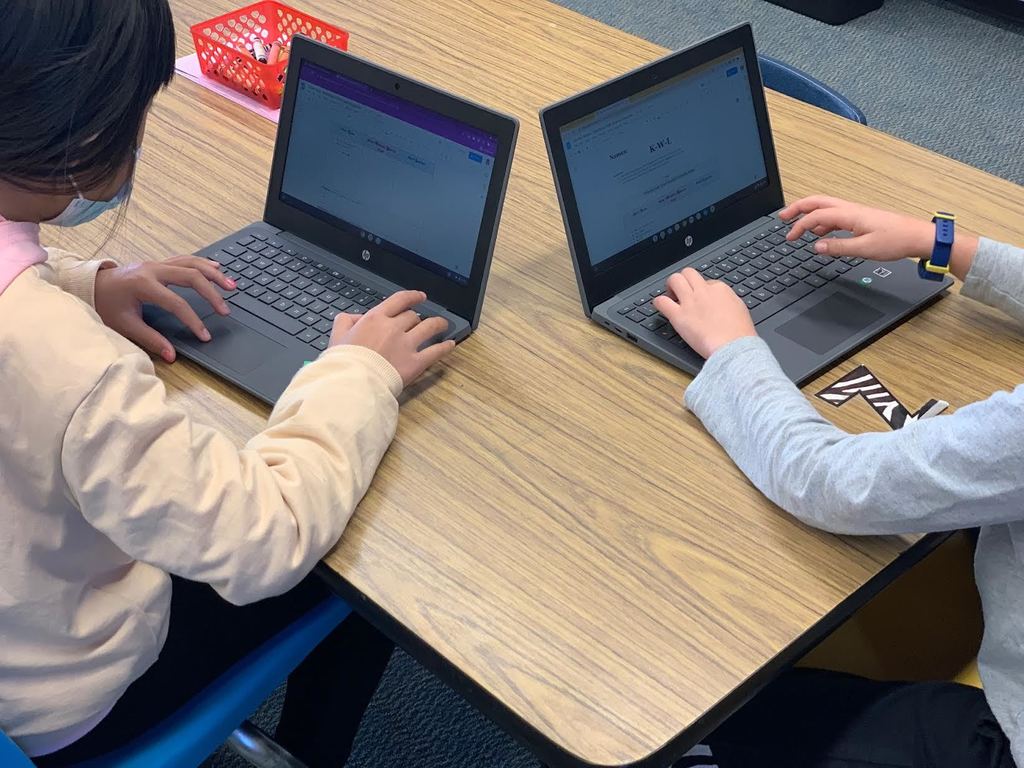 Students at their Chromebook.